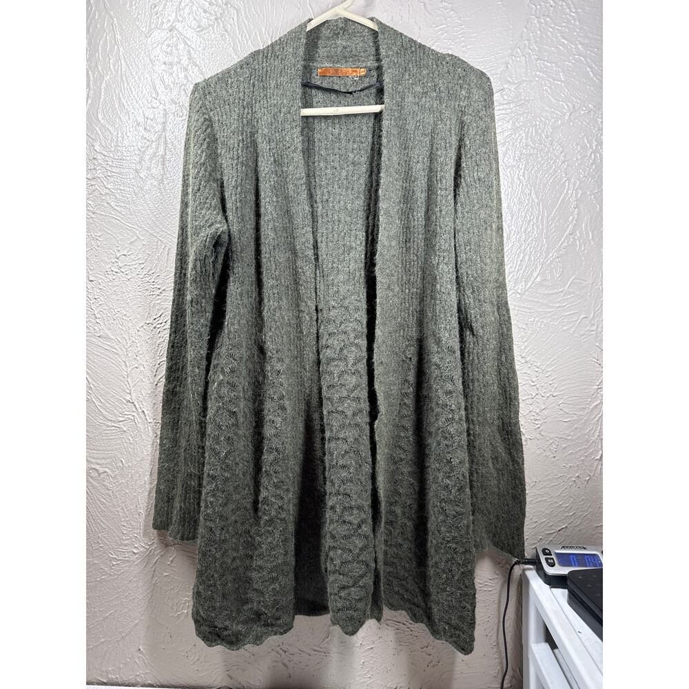 Belldini Womens Solid Crochet Cardigan‎ Sweater Green Open Front Size Medium